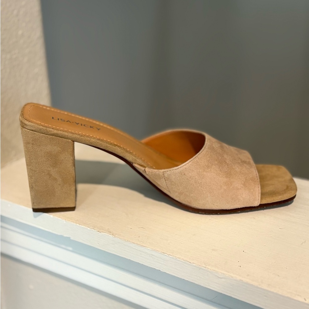 Lisa Vicky Vital V Tan Suede Open Toe Mules New In Box Womens Size 10 - Picture 5 of 10